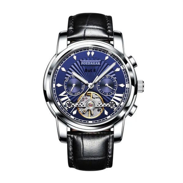 Color: Natural Blue Surface Belt - Waterproof Multifunctional Men's Automatic Mechanical Watch Q119-CJJX248977408HS