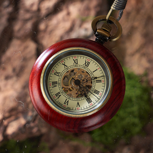 Small Mahogany Automatic Mechanical Pocket Watch Q119-CJYD2788214