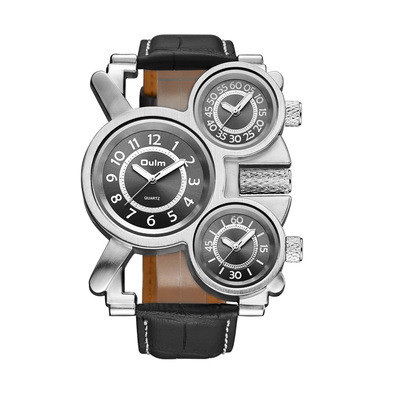 Color: Black faced 3pcs - Dual movement leather men's watch Q119-CJZBNSSY02215-Black faced 3pcs