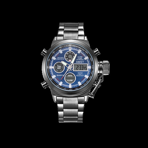 Color: Black steel blue - Outdoor multi-function sports men's watch Q119-CJZBNSSZ00059-Black steel blue