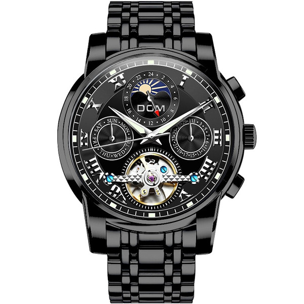 Style: Black steel - Automatic Mechanical Watch Multifunctional Hollow Luminous Men's Watch Q119-CJZBNSJX01021-Black steel