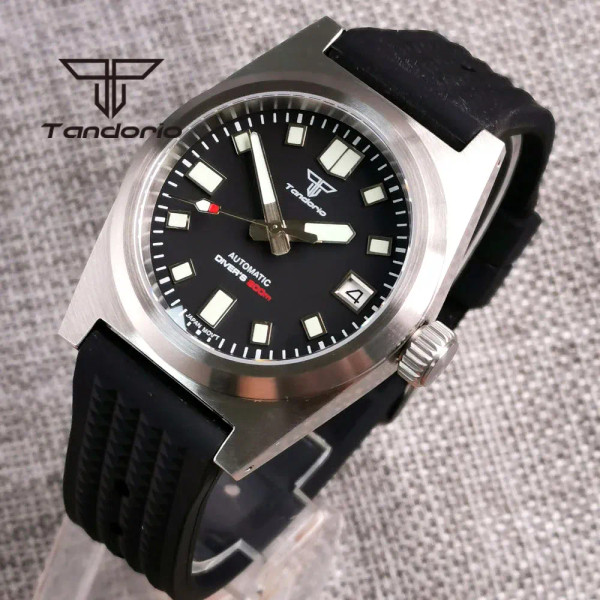 Color: Red - Tandorio Black/Blue/Green Sunburst Dial NH35A 38mm Automatic Men's Watch 200M Brushed  F640-12000035316232039