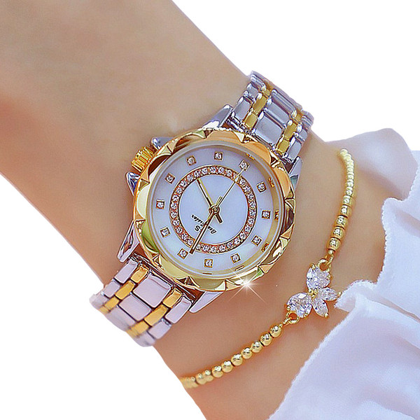 Color: Gold bracelet - Luxury ladies full diamond steel band quartz watch Q119-CJZBNSLX00962-Gold bracelet