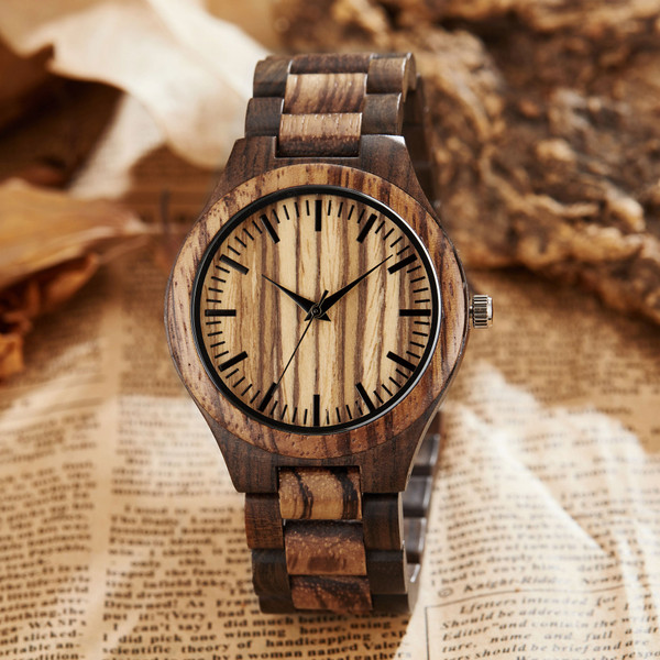 Color: Wood color - Wood quartz watch Q119-CJZBNSSY00961-Wood color