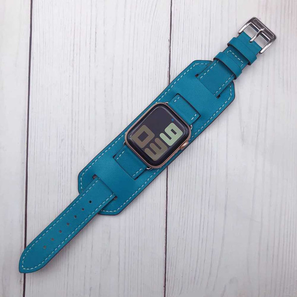Color: Blue, Size: 42mm - Bracelet Watch-Band  Buckle-Cuff Leather Loop Q119-CJZBNSYD00941-Blue-42mm