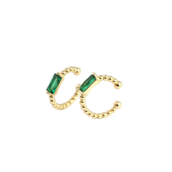 Geometry Green CZ Rectangle 925 Sterling Silver Non-Pierced Earrings R866-MLYH_644008110784