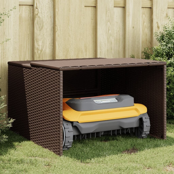 Robot Mower Garage Brown 33.9"x35.4"x20.5"/22.4" Poly Rattan A949-365405