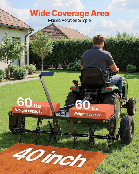 Tow Behind Plug Aerator, 40 in Lawn Core Aerator Tool Universal Hitch, 120lbs Weight Capacity, Heav E415-TCSHXPQQDH407MU8G001V0