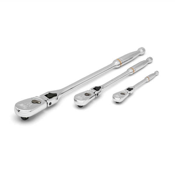 GearWrench 3 Piece 1/4 Inch, 3/8 Inch & 1/2 Inch Drive 90-Tooth Locking Flex Head Teardrop Ratchet  T398-KDT81276T