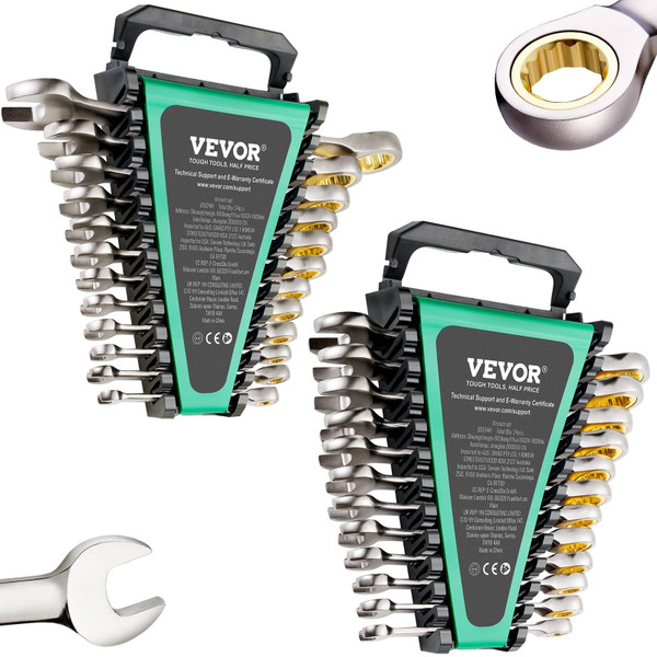 Combination Wrench Set, 24-Piece Ratcheting Wrench Set with Organizer Rack, Cr-V Steel Wrench Set S E415-ZXBSTZGDK24PU44S3V0