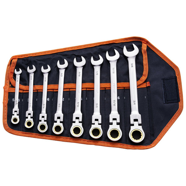 Flex-Head Ratcheting Wrench Set, 8-piece Combination Wrench Set with Roll-up Pouch, Cr-V Steel Flex E415-ZXBSTZYTS8PCA4YAUV0