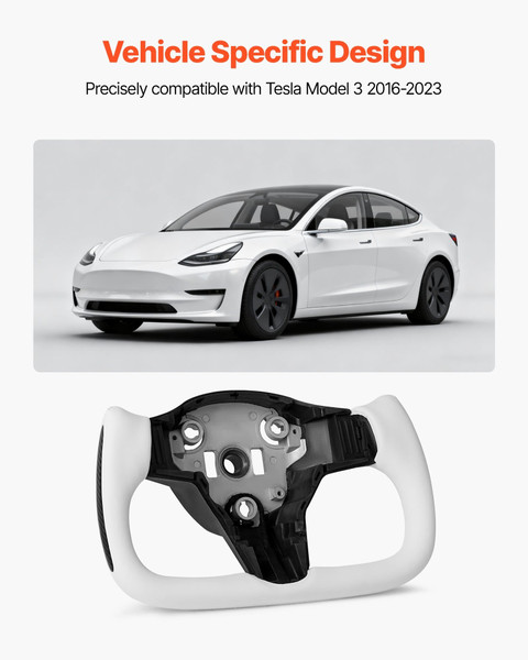 Steering Wheel for 2016-2023 Tesla Model 3, Carbon Fiber Steering Wheel D-Shaped Flat-Bottom with H E415-QCFXPZYTSL3286SO4001V9