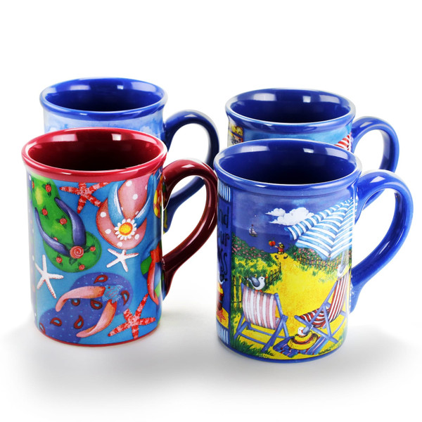 Gibson Home Beachcomber 4 Piece 16 Ounce Stoneware Mug Set in Assorted Designs D970-124258.01