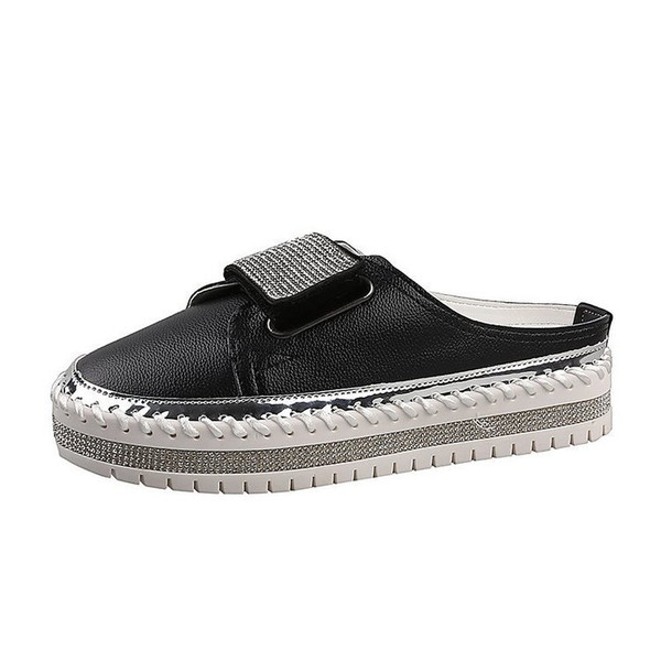 Color: Black, Size: 42 - New Flat-Bottomed Rhinestone Baotou Semi Slippers Tide Q119-CJNS101893117QJ