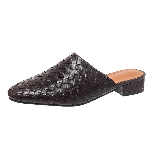 Color: Dark Brown, Size: 36 - Women's Casual Low-Heel Plus-Size Woven Closed-Toe Outdoor Slippers Q119-CJNS287491646TG