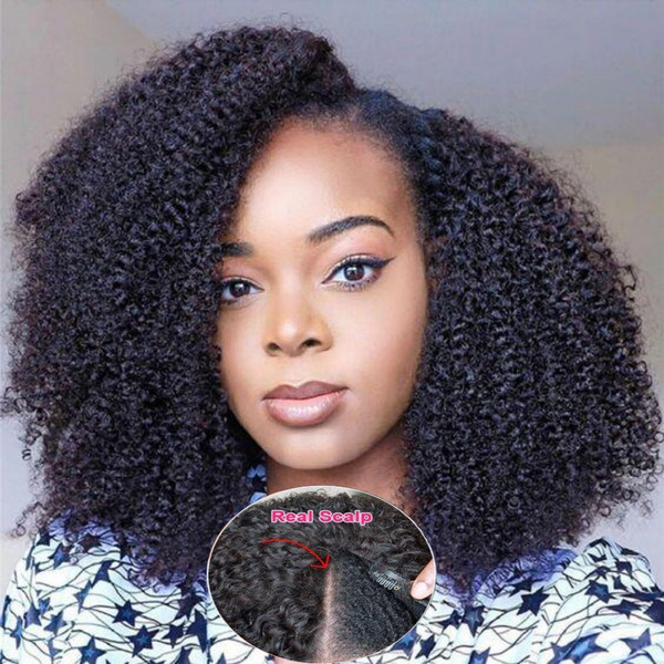 Hair Color: Natural Color, Stretched Length: 12INCHES, Density: 180% - Afro Kinky Curly V Part Huma F640-12000040893899351