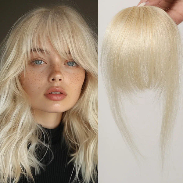 Color: #1, Bang Type: Blunt Bangs - 100% Human Hair Bangs Clips in Air Fringe Bangs Hairpiece for W F640-12000039296625522