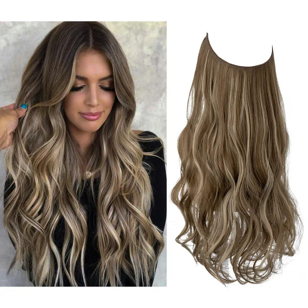 Color: P2/613, Stretched Length: 14inches - Synthetic No Clip Wave Hair Extensions Ombre Natural Bl F640-12000033280789257