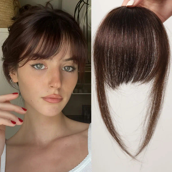 Color: #1B, Bang Type: Blunt Bangs - 100% Human Hair Bangs Clips in Air Fringe Bangs Hairpiece for  F640-12000039296625523