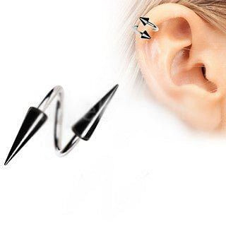 316L Surgical Steel Twist with Black PVD Plated Spikes T575-S0671355957