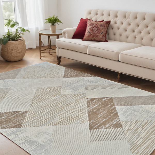 5' X 8' Beige and Brown Abstract Distressed Area Rug N270-558877