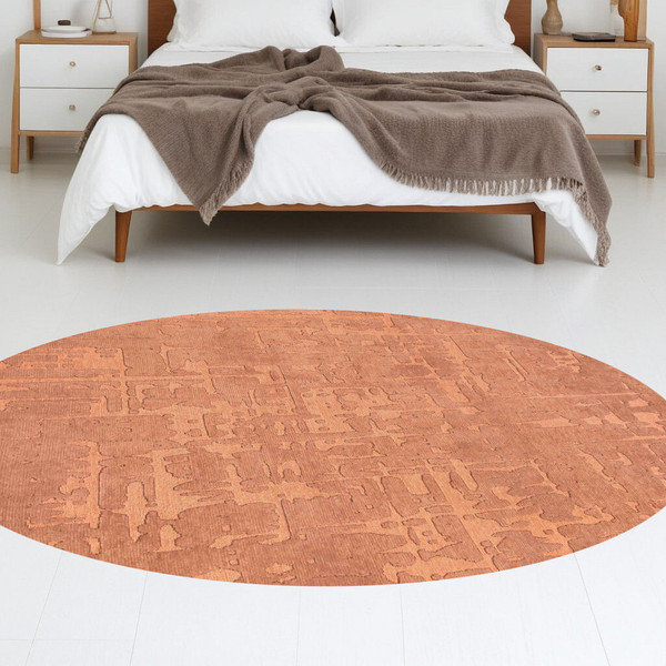 5' Orange Round Abstract Non Skid Area Rug N270-548680