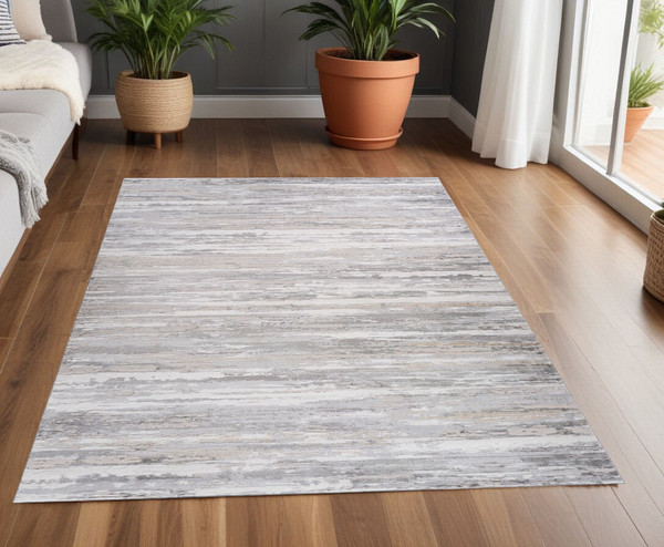 4' X 6' Gray and Beige Abstract Distressed Area Rug N270-558956
