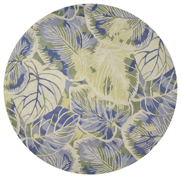 7' Round Wool Blue Or  Green Area Rug N270-350206