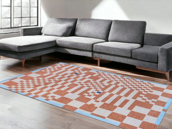 9' X 13' Blue and Red Geometric Non Skid Area Rug N270-551861