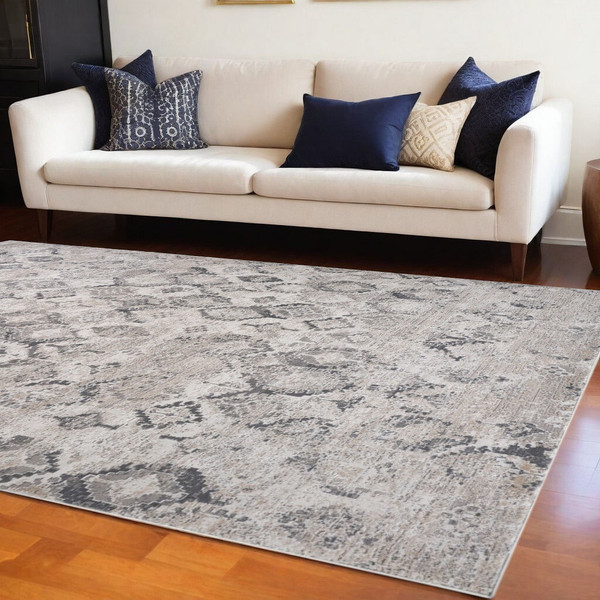 7' X 10' Beige and Gray Abstract Distressed Area Rug N270-558942