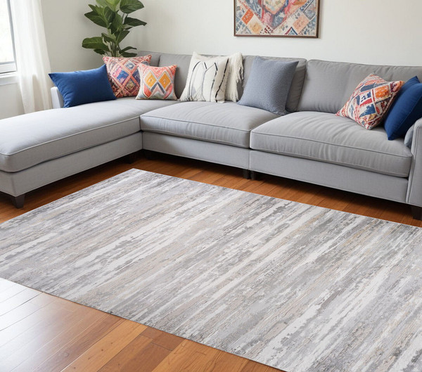 8' X 11' Beige and Gray Abstract Worn Faded Area Rug N270-558959