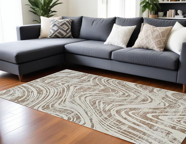 8' X 11' Beige and Brown Abstract Distressed Area Rug N270-558827