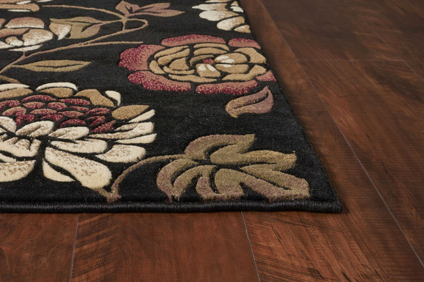 5' X 8' Black and Tan Floral Area Rug N270-374498