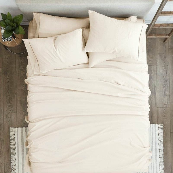 King size Ivory Beige 6-Piece Wrinkle Resistant Microfiber/Polyester Sheet Set Q280-IVKI6992
