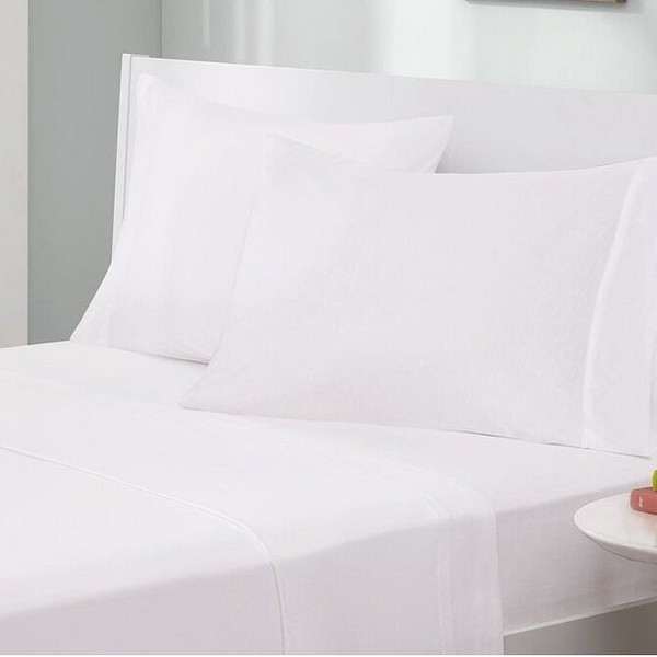 Twin Size 4-Piece Cotton Blend Jersey Sheet Set in White Q280-WHTY6756