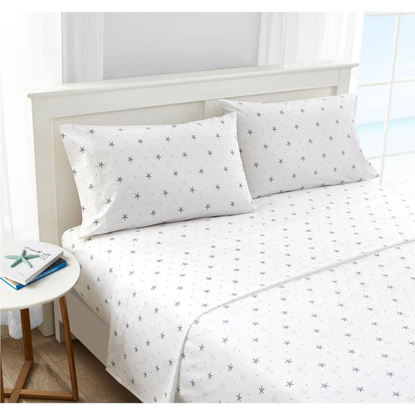 King size Coastal Beach Starfish White Navy Red 100-Percent Cotton Sheet Set Q280-KSCNS654925175