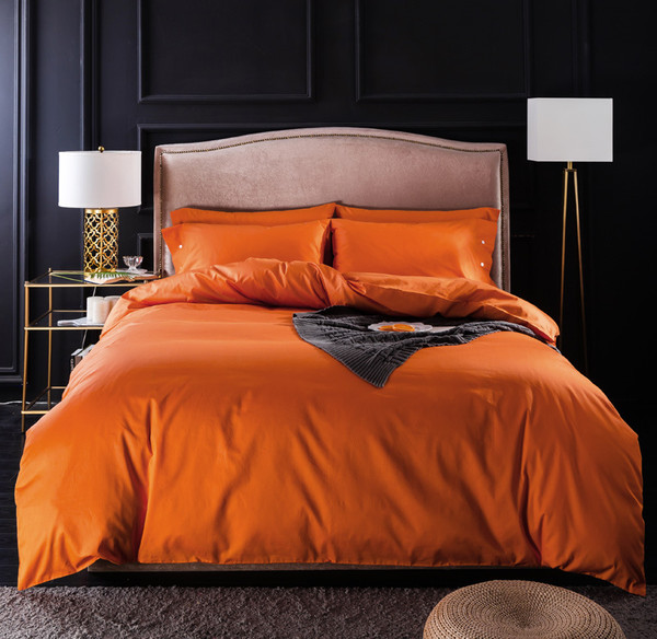 Flower Pattern: orange, Size: KING - Four-piece long-staple cotton solid color set Q119-CJJJJFCZ00082-orange-KING