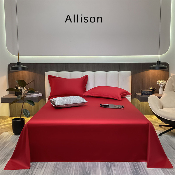Color: Chinese Red, Size: 200x230cm - Long-staple Cotton Pure Cotton Solid Color Bed Sheet Q119-CJYD223269282DW