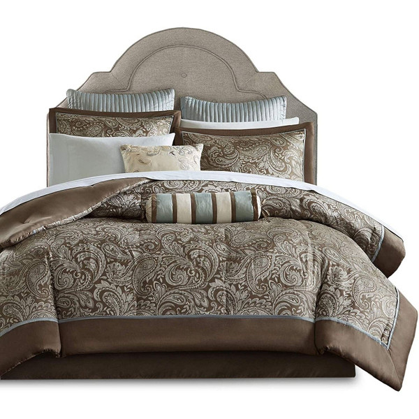 King 12 Piece Cotton Polyester Comforter Set Blue Paisley Q280-KIBL1987