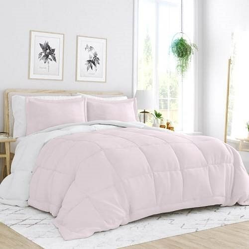 King/Cal King 3-Piece Microfiber Reversible Comforter Set Blush Pink and White Q280-BLPI5618