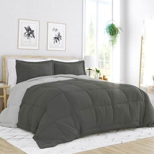 Full/Queen 3-Piece Microfiber Reversible Comforter Set in Grey / Light Grey Q280-GRPV5610
