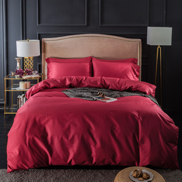 Flower Pattern: Agate red, Size: KING - Four-piece long-staple cotton solid color set Q119-CJJJJFCZ00082-Agate red-KING