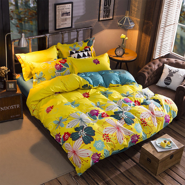 Color: Yellow, Size: 150x200cm - Aloe cotton simple four-piece suit Q119-CJJJJFCZ00067-Yellow-150x200cm