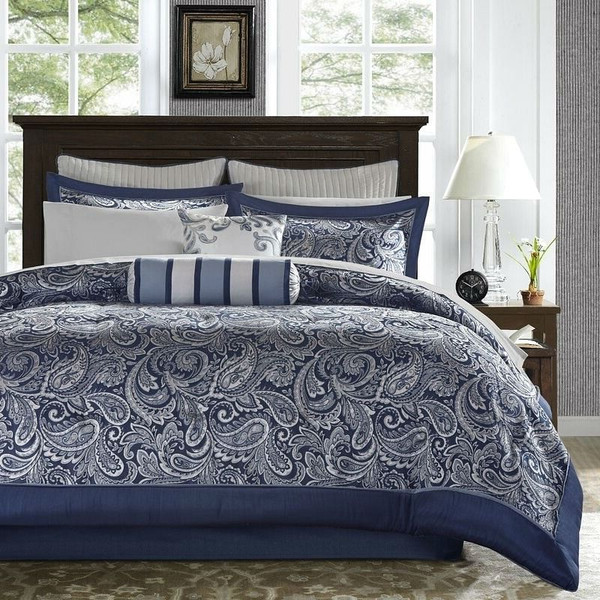 California King 12-piece Reversible Microfiber Comforter Set Navy Blue White Q280-CAKPCTP15398671