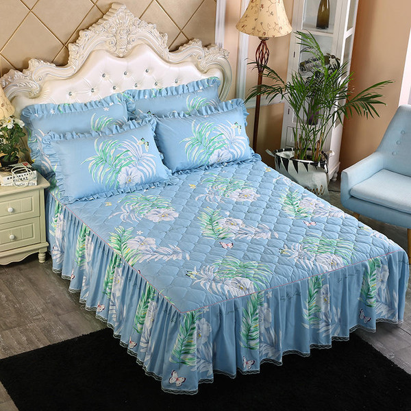 Color: Blue, Size: 150X200cmThreepiece suit - Twill Thickened Bedspread Bed Skirt Single Product Be Q119-CJCZ122247013MN