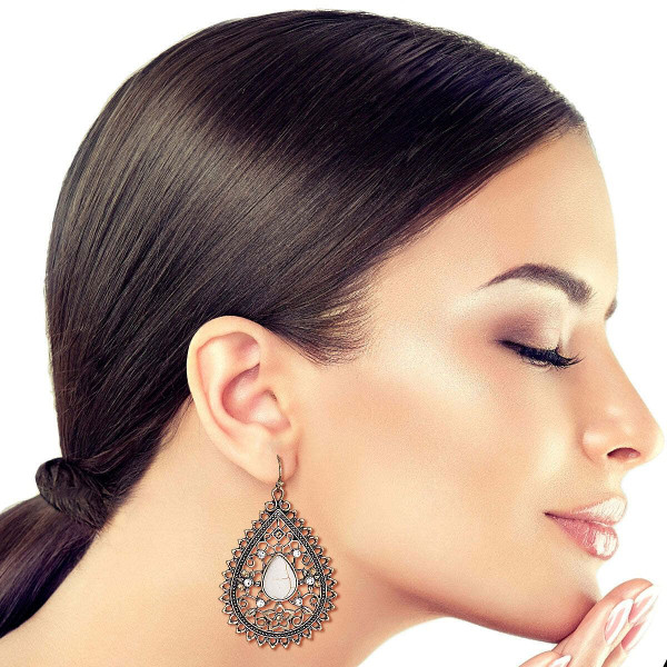 Burnished Filigree Cracked Stone Earrings T226-9485779730751
