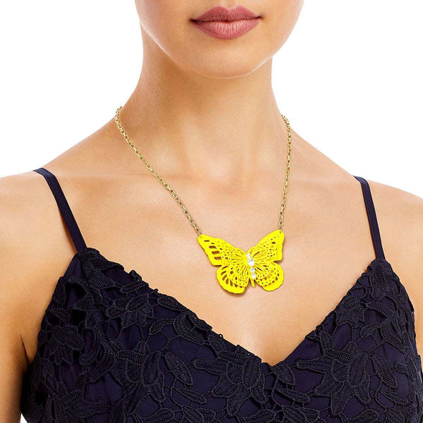 Yellow 3D Butterfly Pendant Necklace T226-9485635813695