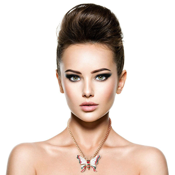 Rhinestone Butterfly Necklace T226-9485762003263