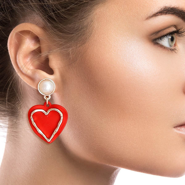 Red Rubber Coated Heart Earrings T226-9485699318079