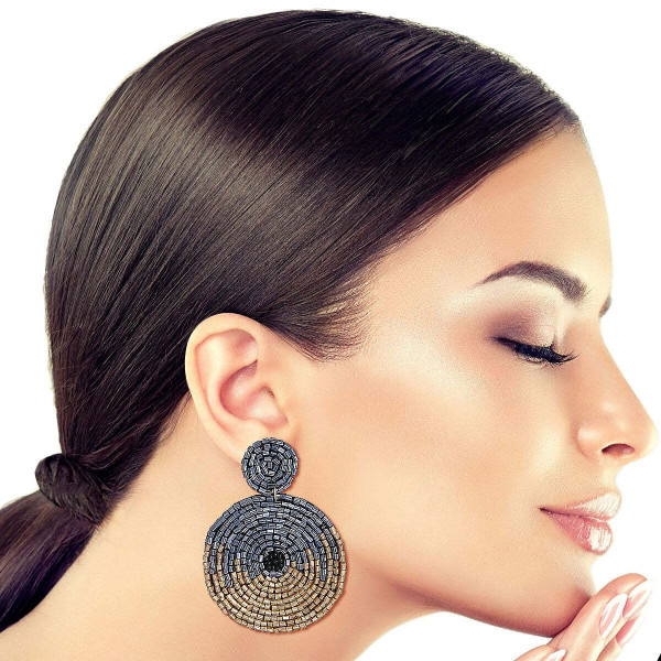 Hematite and Gold Beaded Earrings T226-9485779861823